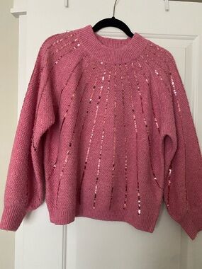 Women's Pink Sequin Crewneck Sweater